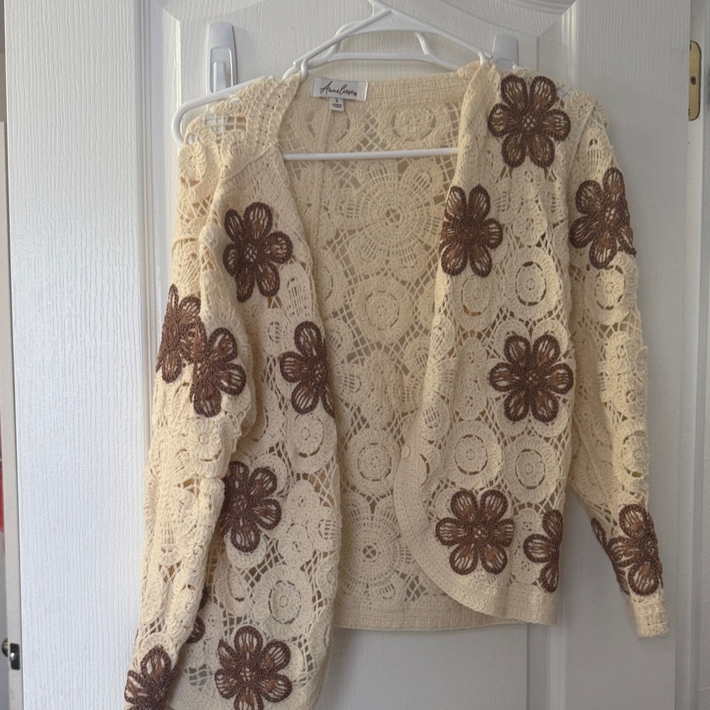 Andrea Jovine Cream and Brown Floral Cardigan